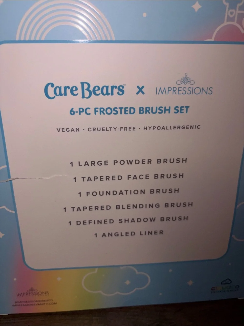 Care Bears Pastel Rainbow 6 Pc Makeup Brush Set Bear Handle Brushes NIB